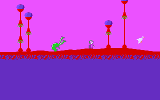 Keen encounters weird creatures in a purple haze.